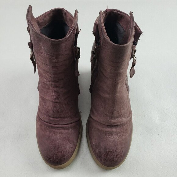 Miz Mooz Alexandra Ankle Boot Womens 7.5-8 EU 38 Brown Leather Side Zip Wedge - Picture 4 of 11